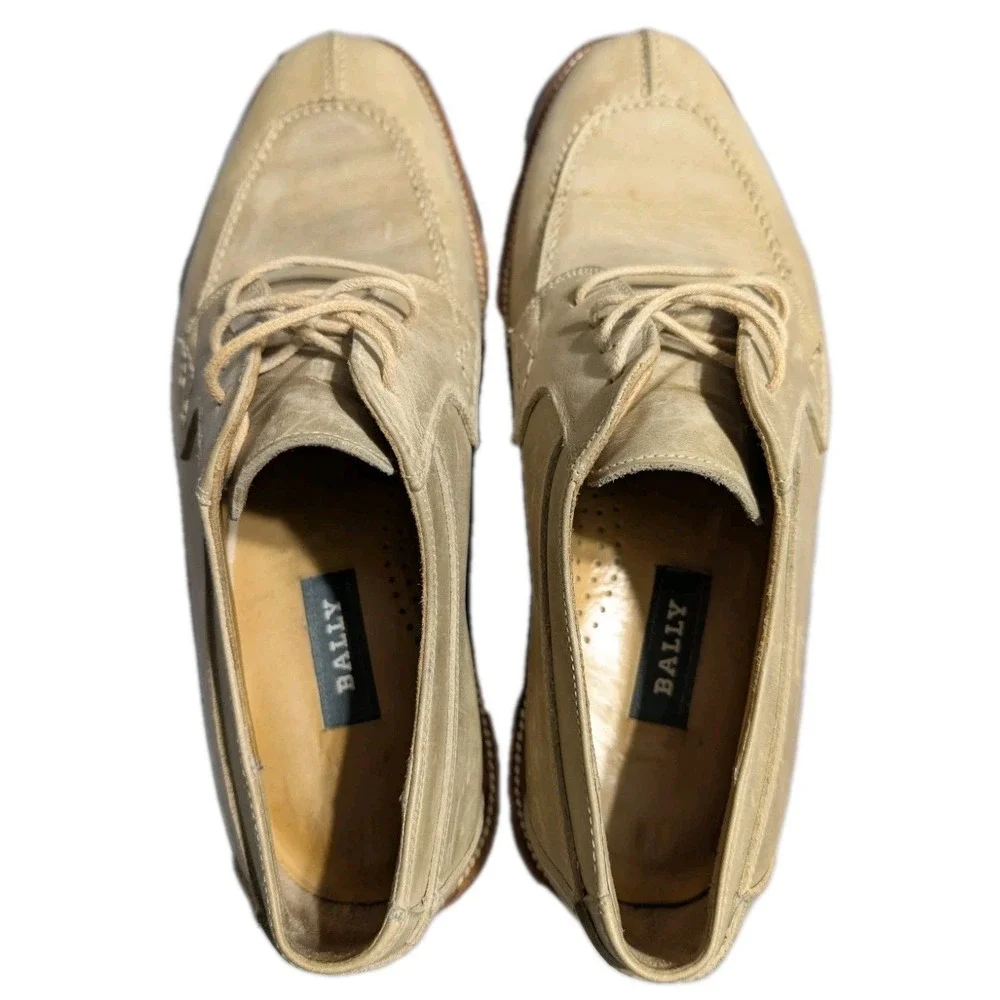 Bally Lyndon Styleflex Split Toe Derby Shoes Mens 8.5 M Cream Leather Made Italy